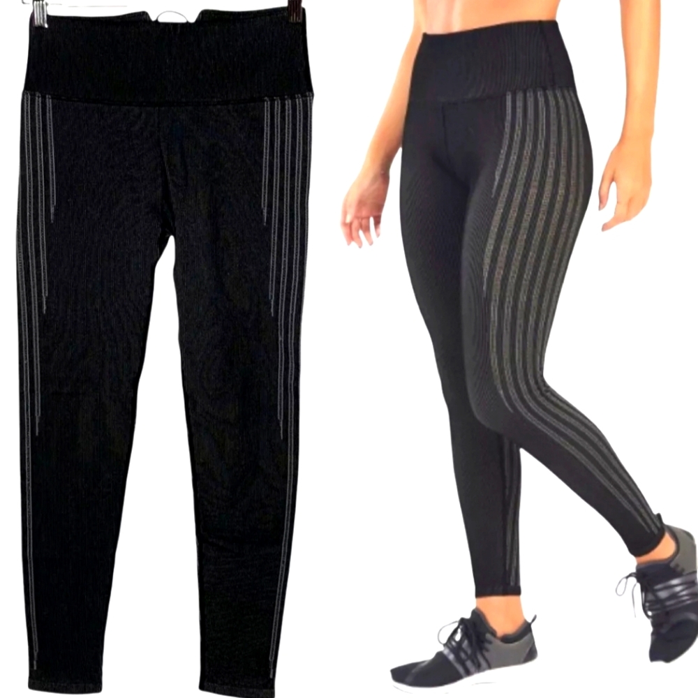 Fabletics High Waisted Seamless Rib Legging Black Gray Womens Size Large